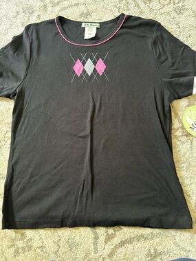 LA Movers large Black Knit Top with Pink Argyle Detail